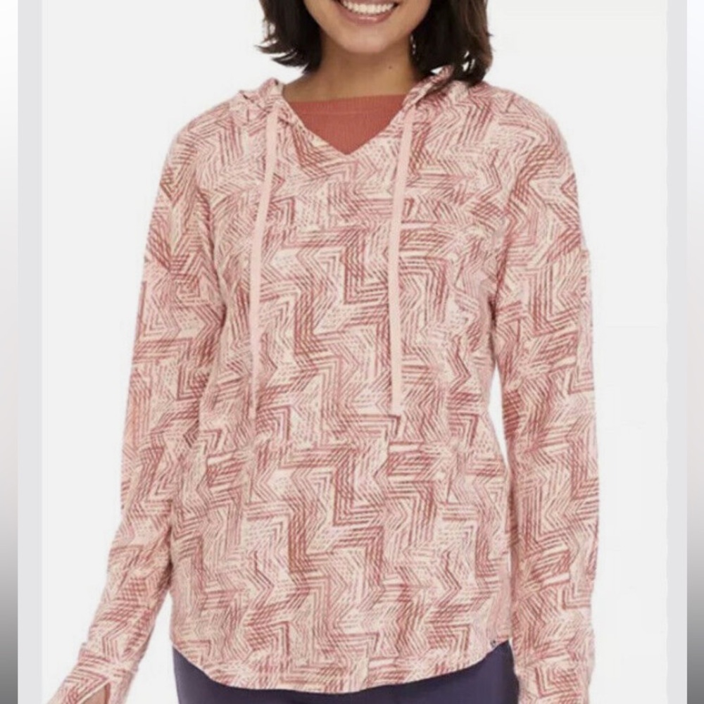 Ocean and coast long sleeve shirt hoodie red white with thumb holes size large